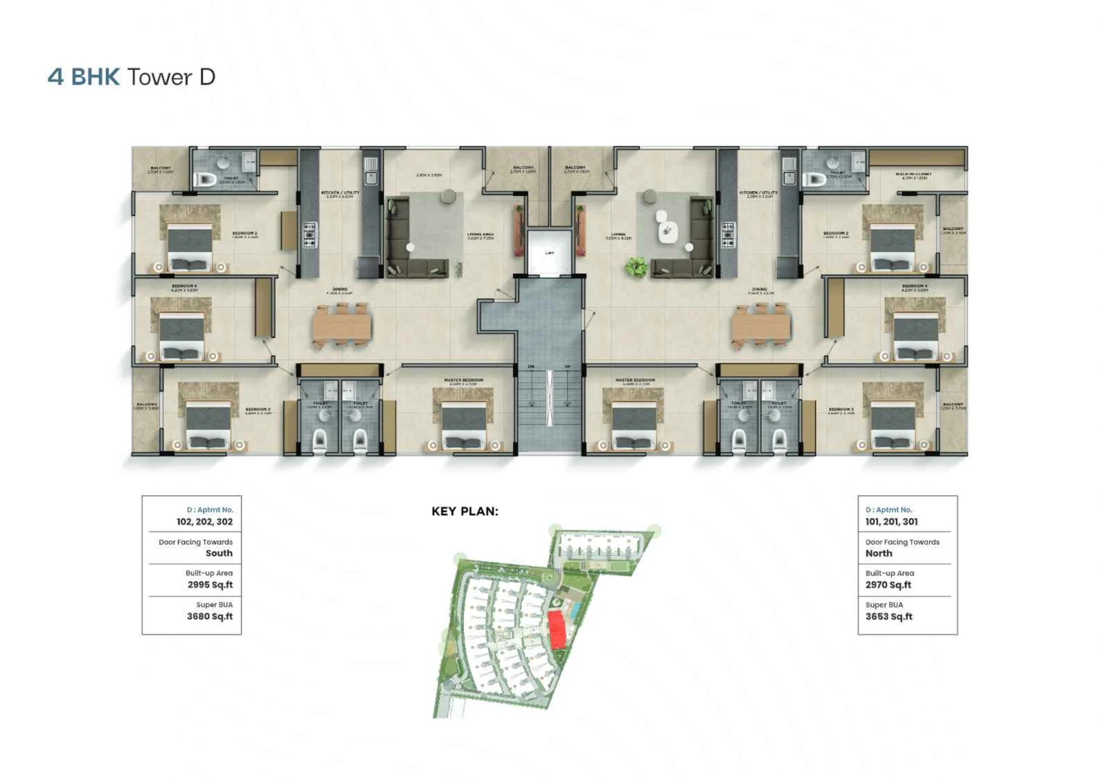 Tower D floor plan - 4BHK